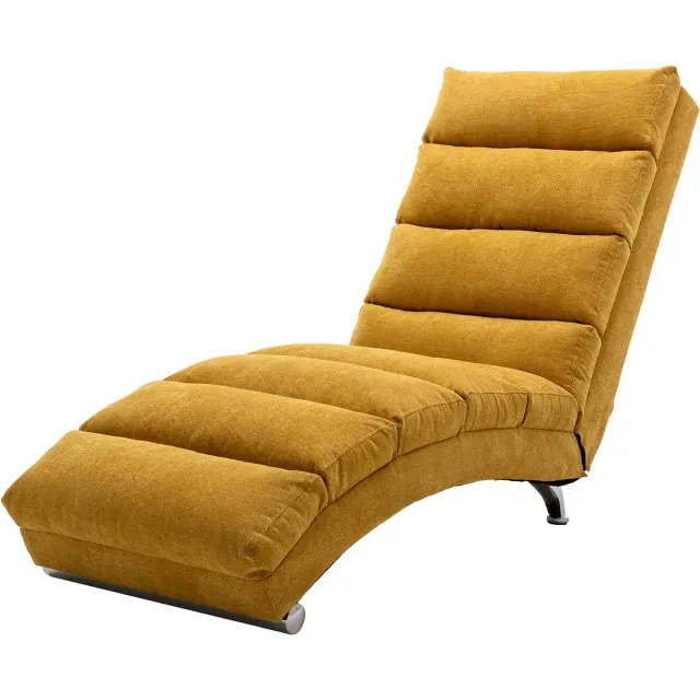 Ropilly Moderne chaise longue - Mangokleurige linnen ligstoel - Relaxfauteuil met vibratie - Ergonomische rugleuning - 250 kg - Woonkamer - 148x55x84 cm - Mango Mosterdgeel