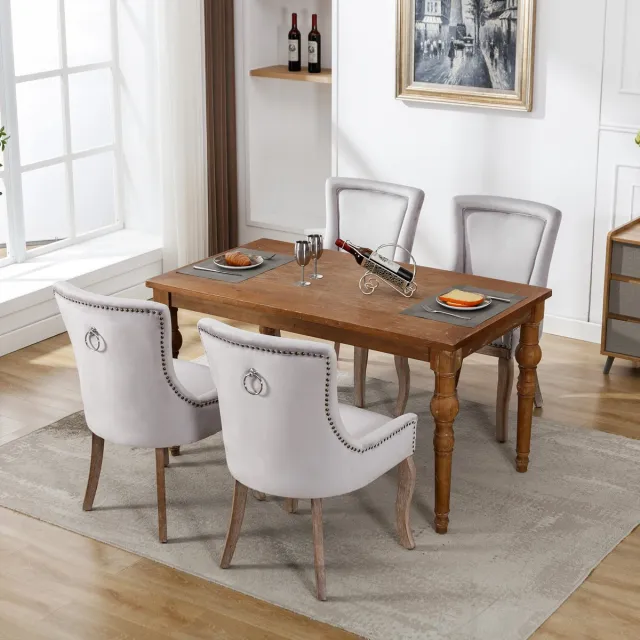 Sweiko Luxe Eetkamerstoelen (Keukenstoelen,Woonkamerstoelen, 4-delige),Gestoffeerde stoelen met nagelkoppen, massief houten poten, fluwelen hoezen, Grijs (geen tafel)