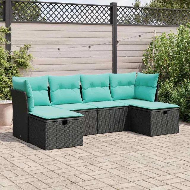 vidaXL 6-delige Loungeset met kussens poly rattan zwart, foto 2