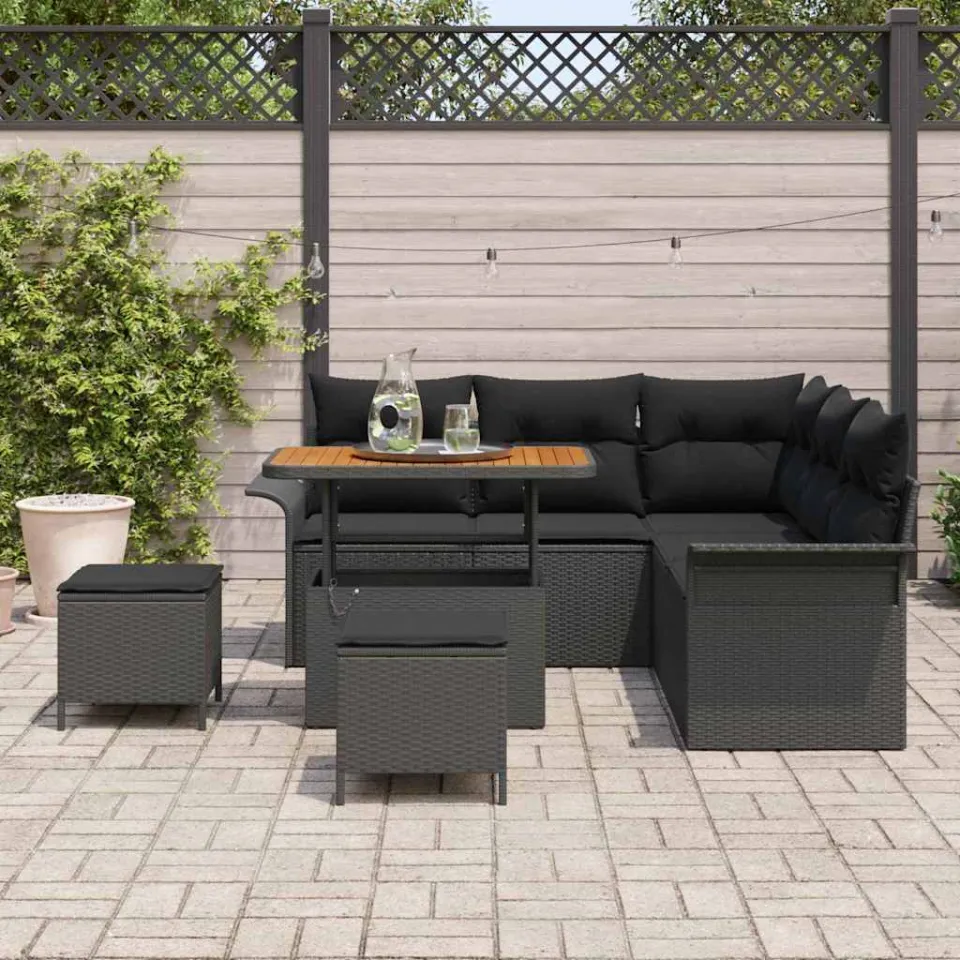 vidaXL Tuinbankenset 8 st Zwart poly rattan