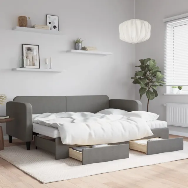 vidaXL Slaapbank onderschuifbed en lades 80x200 cm stof donkergrijs grijs