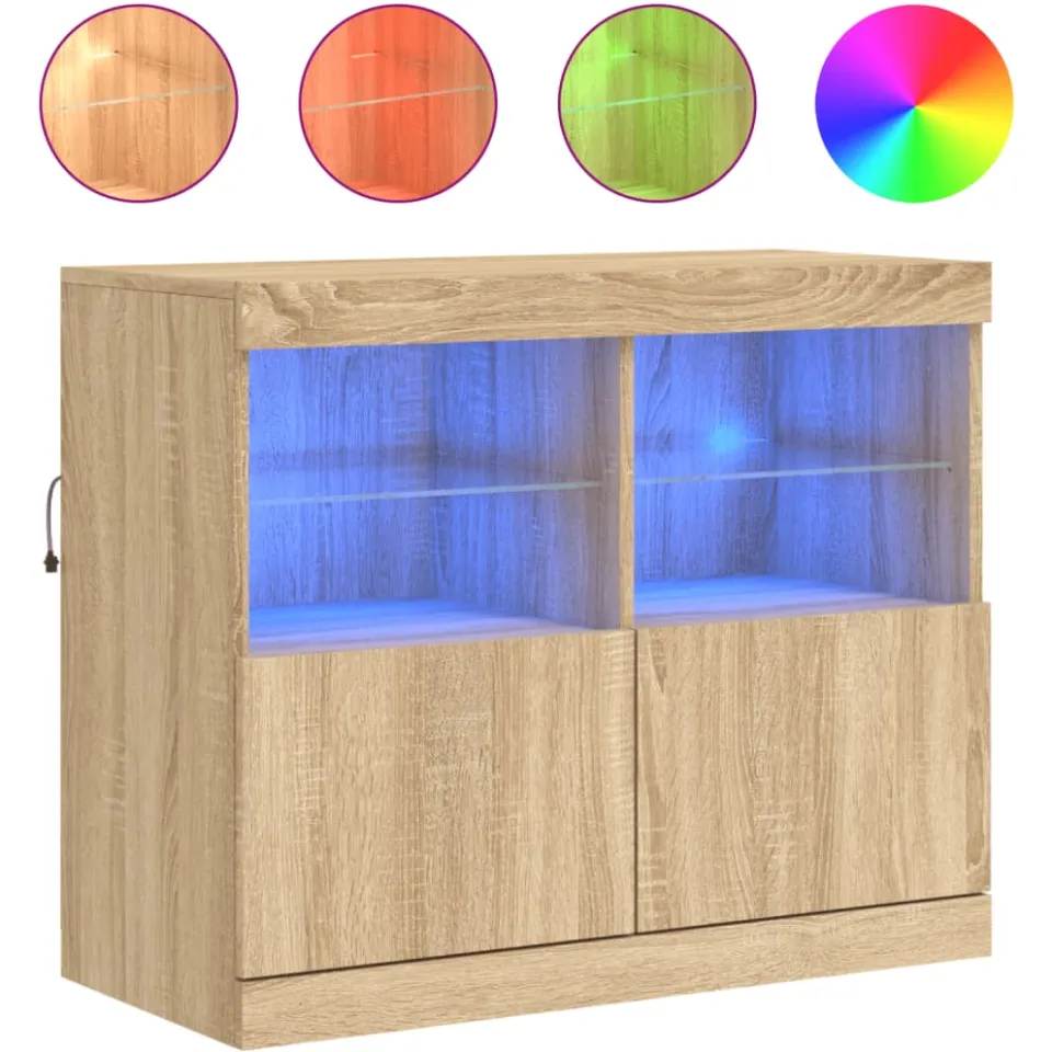 vidaXL Dressoir met LED-verlichting 81x37x67 cm sonoma eikenkleurig, foto 3