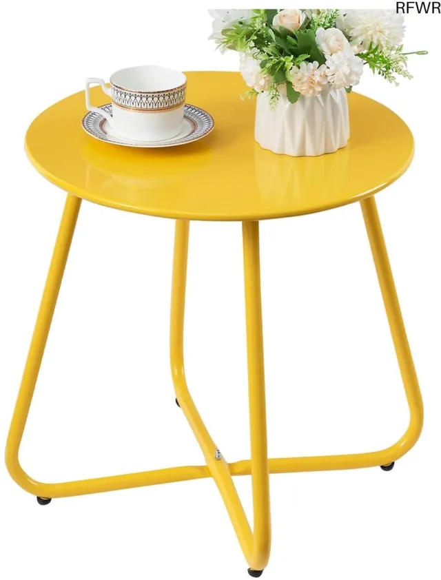 RFWR Ronde Tuin- en Balkontafel - Weerbestendig en Verstelbaar - Ideaal voor Terras, Balkon en Binnen geel