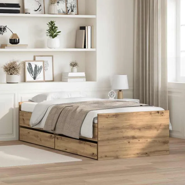 vidaXL Bedframe met lade Artisan Eiken 100 x 200 cm Massief grenenhout Bruin