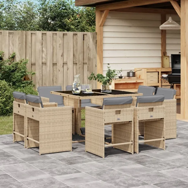 vidaXL 9-delige Tuinset met kussens poly rattan gemengd beige, foto 2