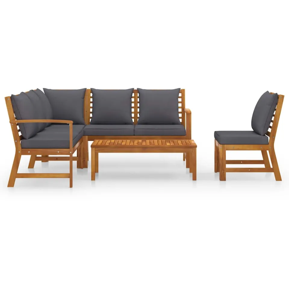 vidaXL 5-delige Loungeset met kussens massief acaciahout grijs, foto 3