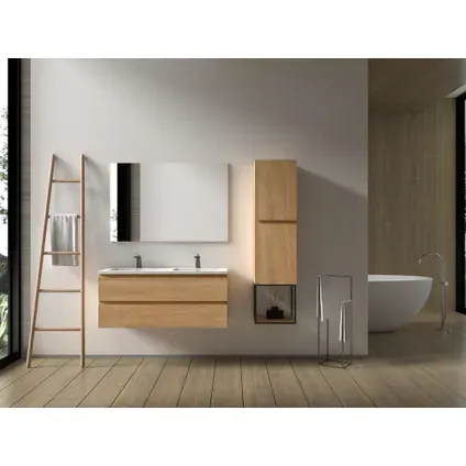 AquaVive - Praxis Eigen Merk Aquazuro Wastafelonderkast Napoli 120cm - Natuur Eik Houtlook - Met 2 Lades, foto 3