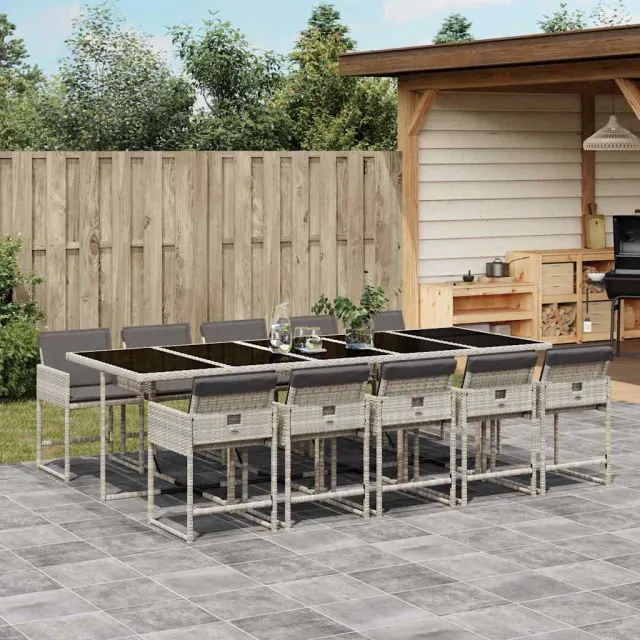 vidaXL 11-delige Tuinset met kussens poly rattan lichtgrijs grijs, foto 2