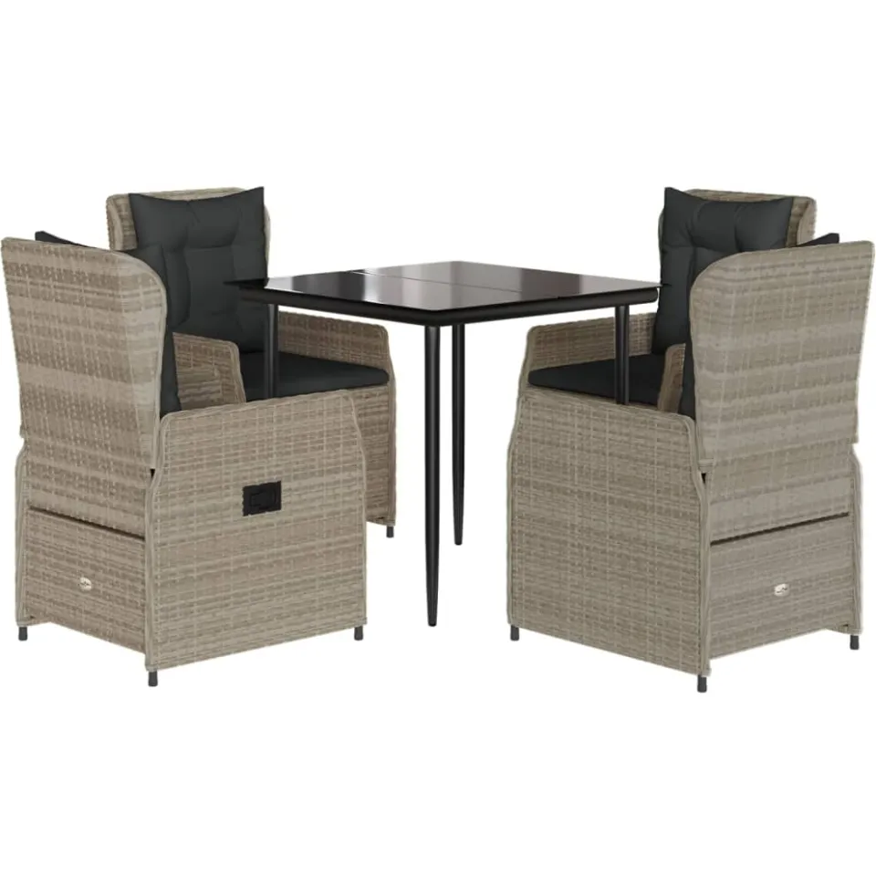 vidaXL 5-delige Tuinset met kussens poly rattan lichtgrijs grijs, foto 3