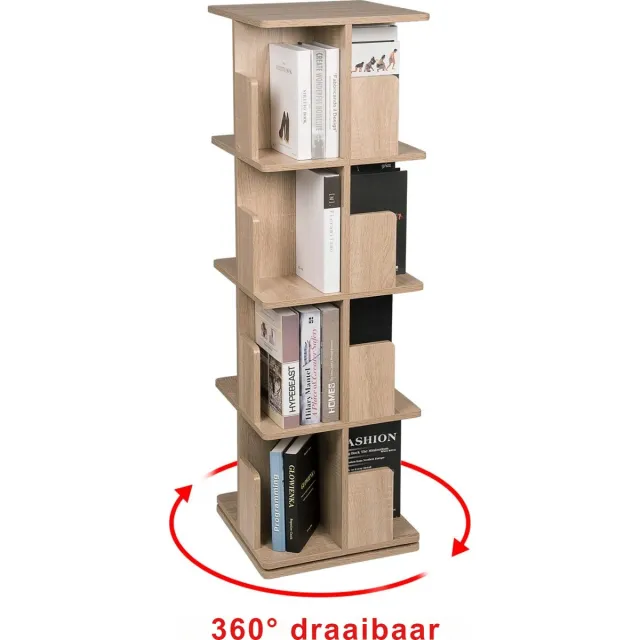 PolderGoods Draaibare boekenkast - 4 planken - 39X39X128Cm - max 25 kg per plank - Mdf - Vierkant Oak