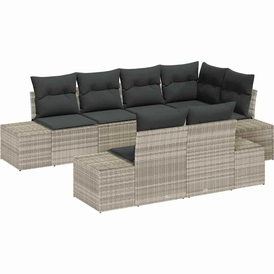 vidaXL Tuinbankenset 7 st Lichtgrijs poly rattan