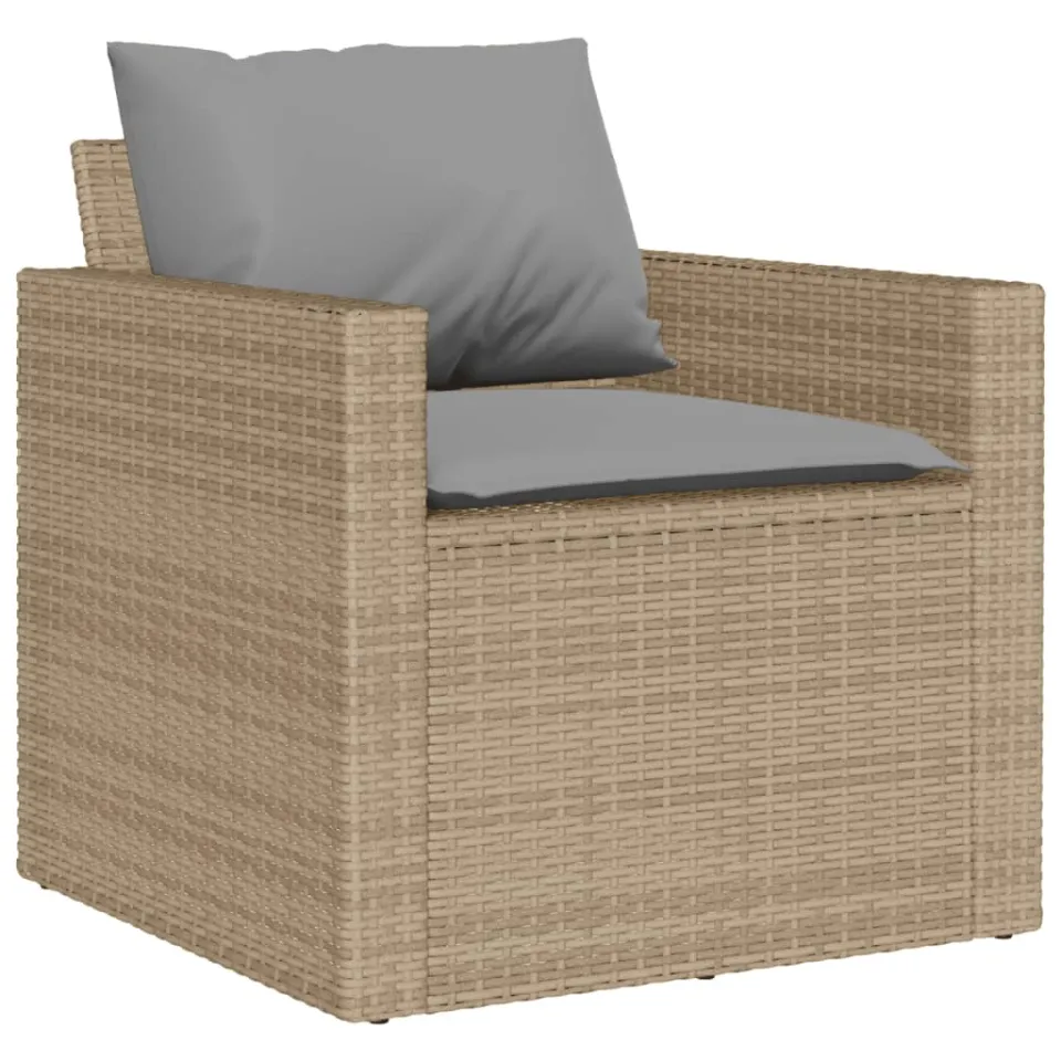 vidaXL 4-delige Loungeset met kussens poly rattan beige, foto 4