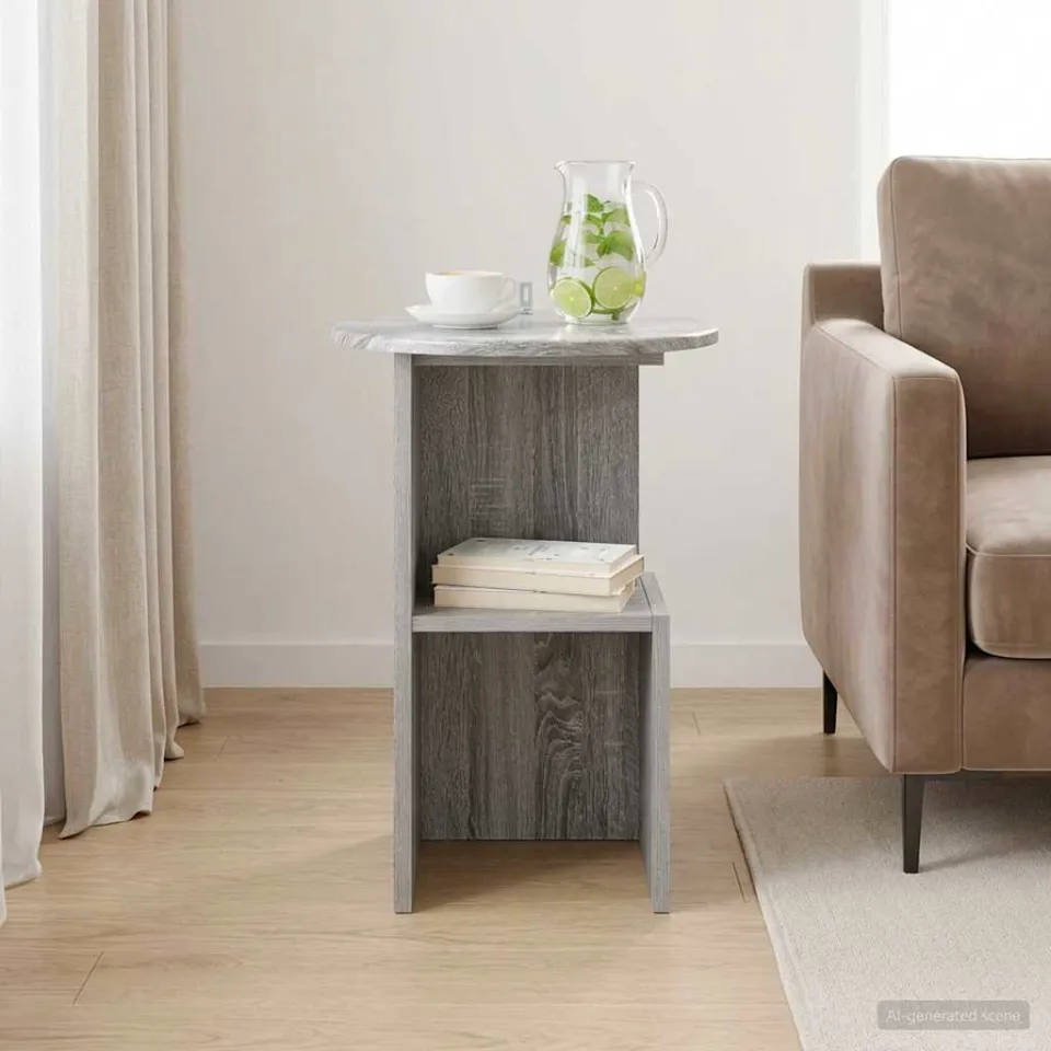vidaXL Bijzettafel Grijs sonoma Ø 39,5 x 55 cm Bewerkt hout, foto 3