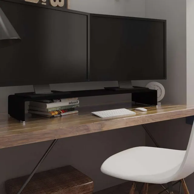 vidaXL TV-meubel/monitorverhoger zwart 110x30x13 cm glas, foto 2