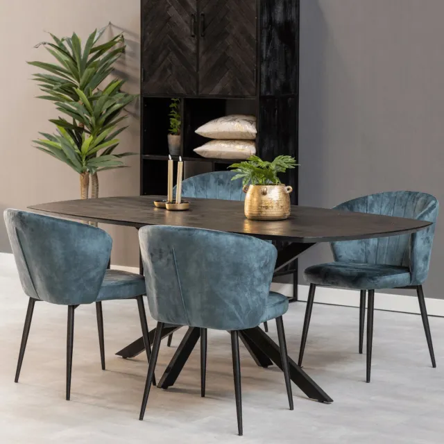 Mahom Mangohouten Eettafel Vicenza Black Deens Ovaal 220x110 cm Mahom Industrieel - Dinertafel van Mangohout & Metaal - Industriële Eettafel Bruin