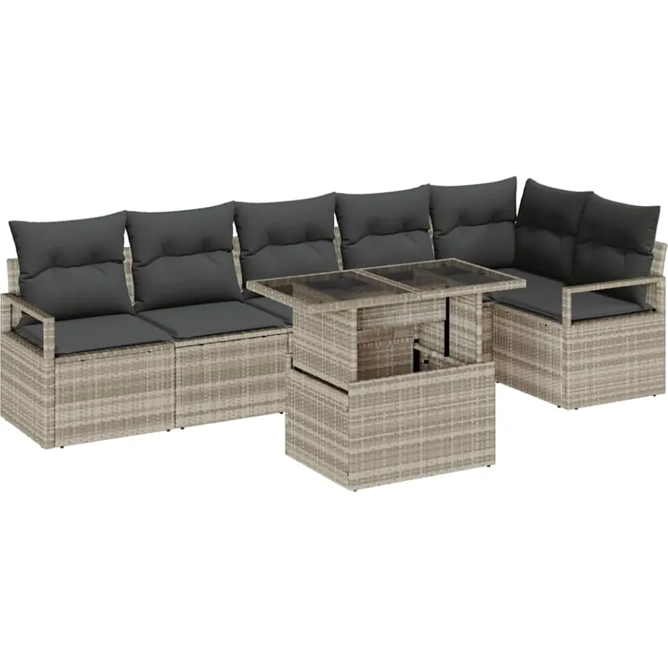 vidaXL Tuin Sofa Set 7 st Lichtgrijs poly rattan