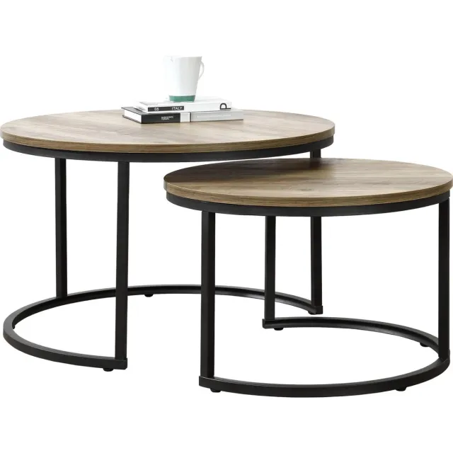 en.casa Salontafel Christchurch rond set van 2 houtkleurig en zwart [en.casa]