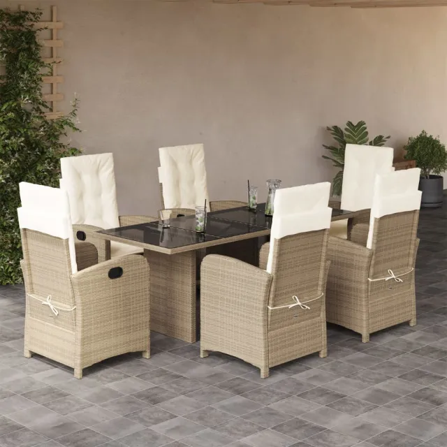 vidaXL 7-delige Tuinset met kussens poly rattan beige, foto 2