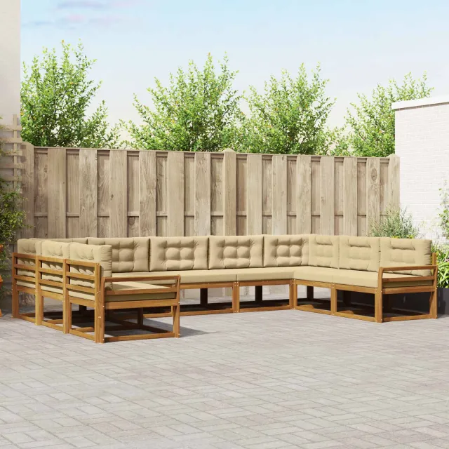 vidaXL Buiten bankenset 9 st 9-zits Natuurlijk en Beige