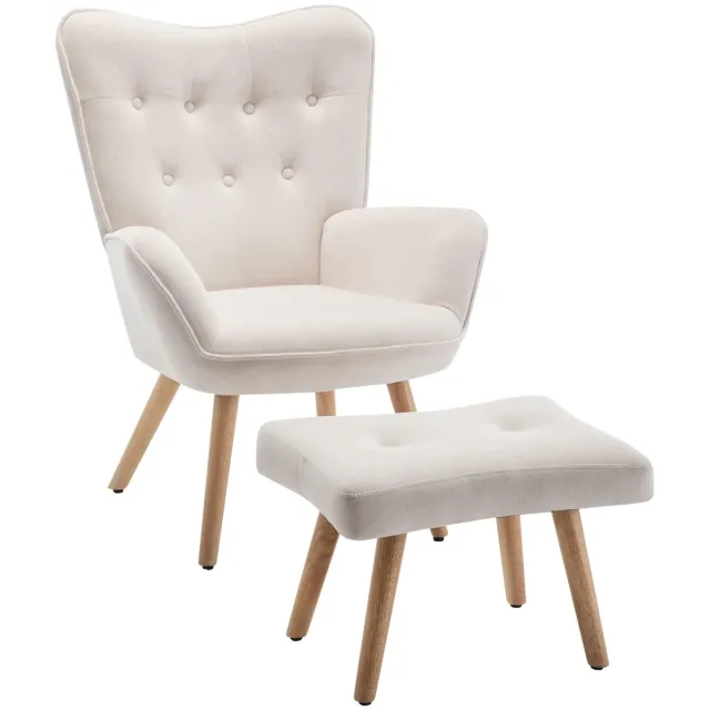 Unyqoos Comfortabele fluwelen fauteuil met kruk voor woonkamer en slaapkamer beige