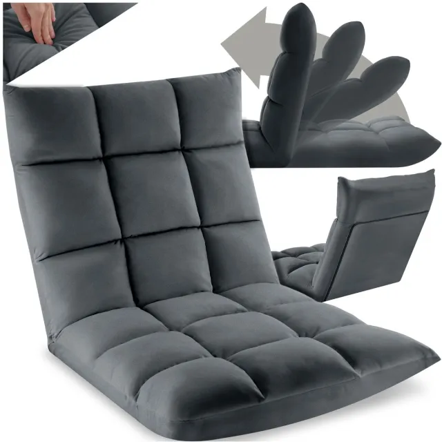 Tectake Relaxstoel - Relaxfauteuil - XXL vloerstoel - Opvouwbaar met ligfunctie - Vloerstoel met verstelbare rugleuning - Te gebruiken als fauteuil, zitkussen, vloerkussen, relaxligstoel of voor meditatie - Grijs