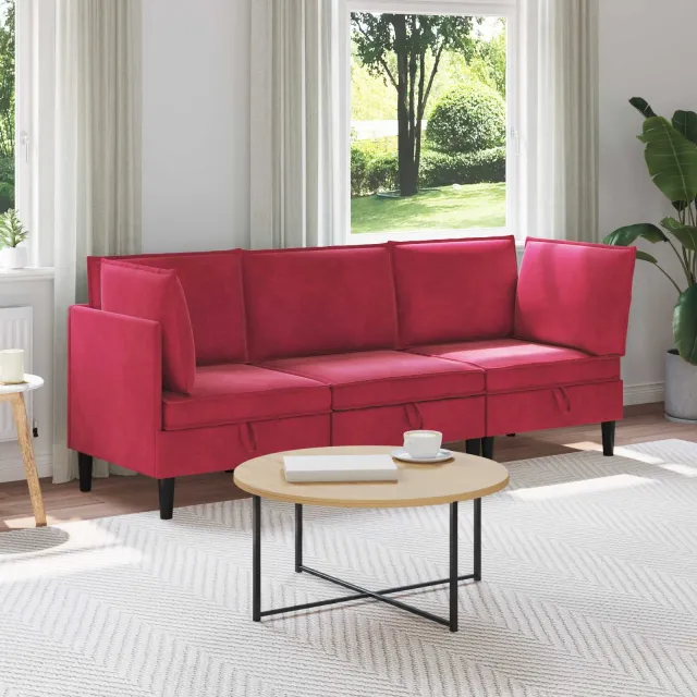 vidaXL Woonkamer Meubelset 3 st 210 x 70 x 82 cm Wijnrood Fluweel