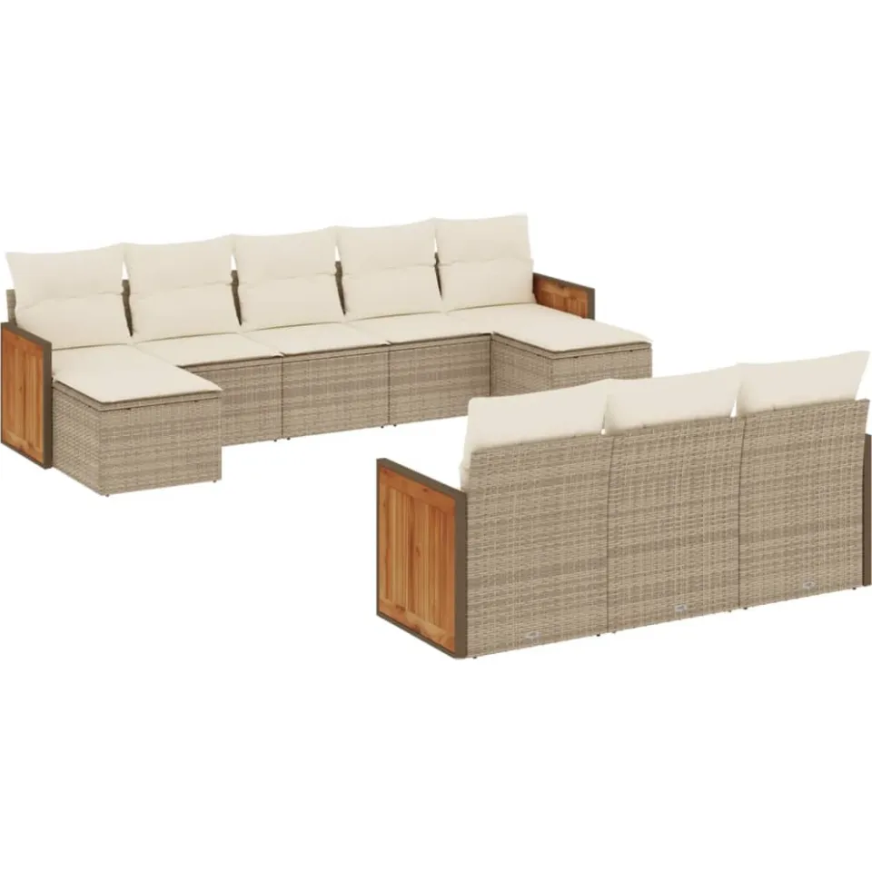 vidaXL 10-delige Loungeset met kussens poly rattan beige, foto 3