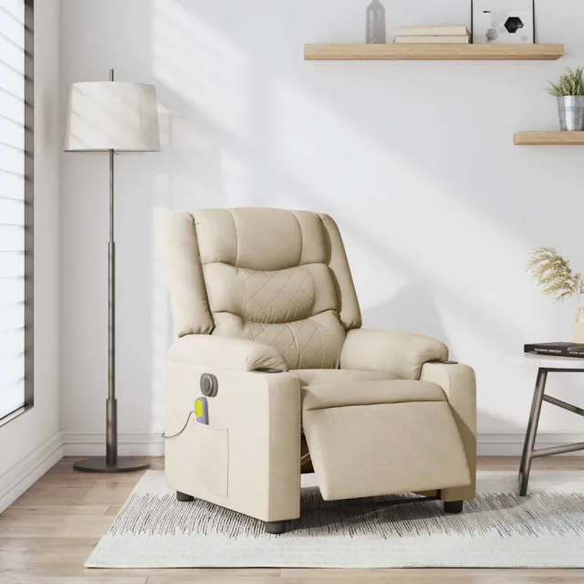 vidaXL Massagestoel elektrisch verstelbaar stof crèmekleurig