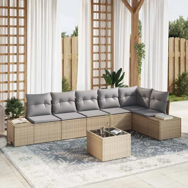 vidaXL Tuinbankenset met opslag Beige en Licht Grijs poly rattan, foto 2