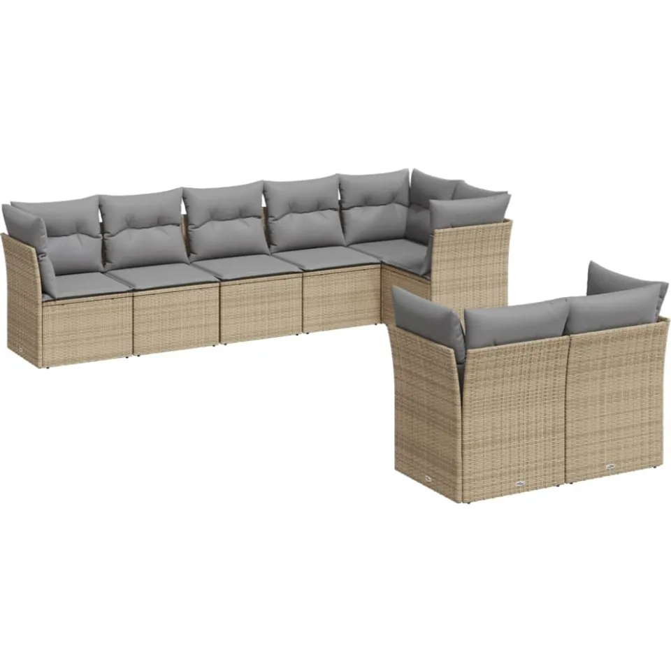 vidaXL 8-delige Loungeset met kussens poly rattan beige, foto 4