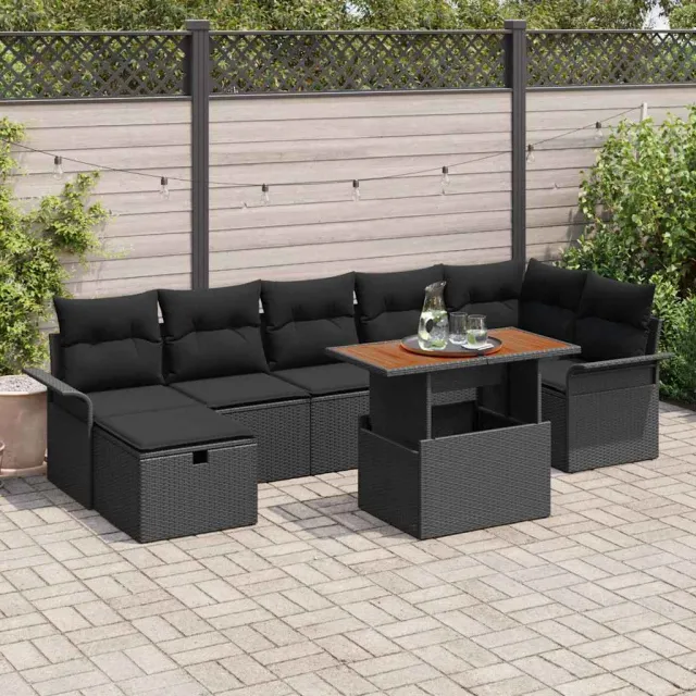 vidaXL Tuinbankenset 8 st Zwart poly rattan, foto 2