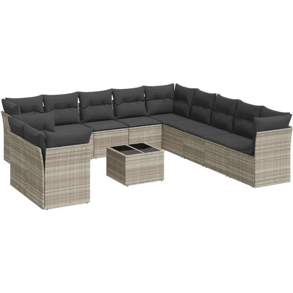 vidaXL 12-delige Loungeset met kussens poly rattan lichtgrijs grijs, foto 3