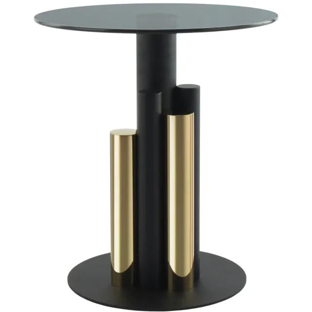 Padiro ronde bijzettafel - Ø 46 x 52 cm - Goudkleurig / Grijs - Modern Art deco Glamour - Glas, Roestvrij staal - gehard glas