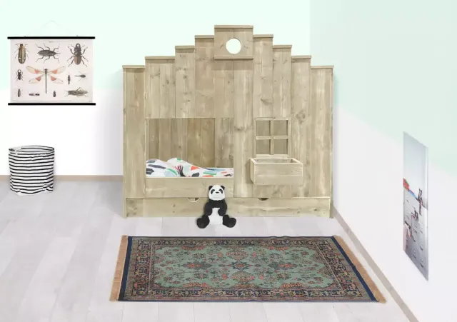 Bed Hebe steigerhout in huisvorm