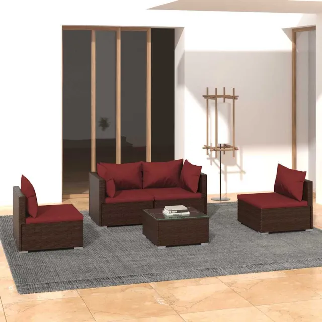 vidaXL 5-delige Loungeset met kussens poly rattan bruin, foto 2