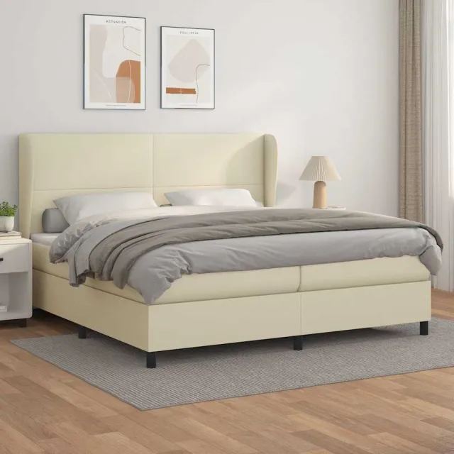 vidaXL Boxspring met matras kunstleer crèmekleurig 200x200 cm