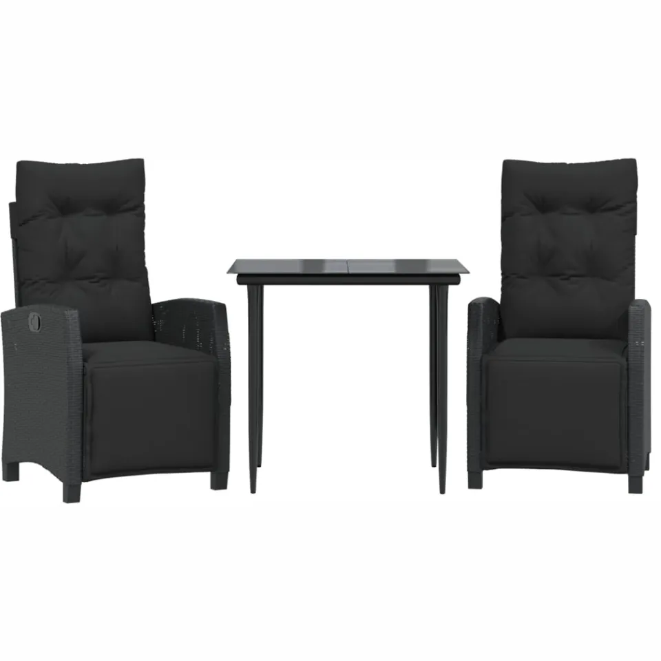 vidaXL 3-delige Tuinset met kussens poly rattan zwart, foto 3