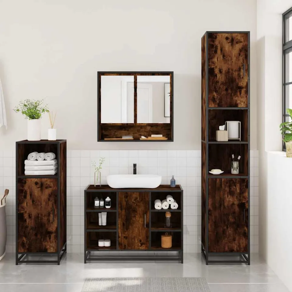 vidaXL 3-delige Badkamermeubelset bewerkt hout gerookt eikenkleurig, foto 3