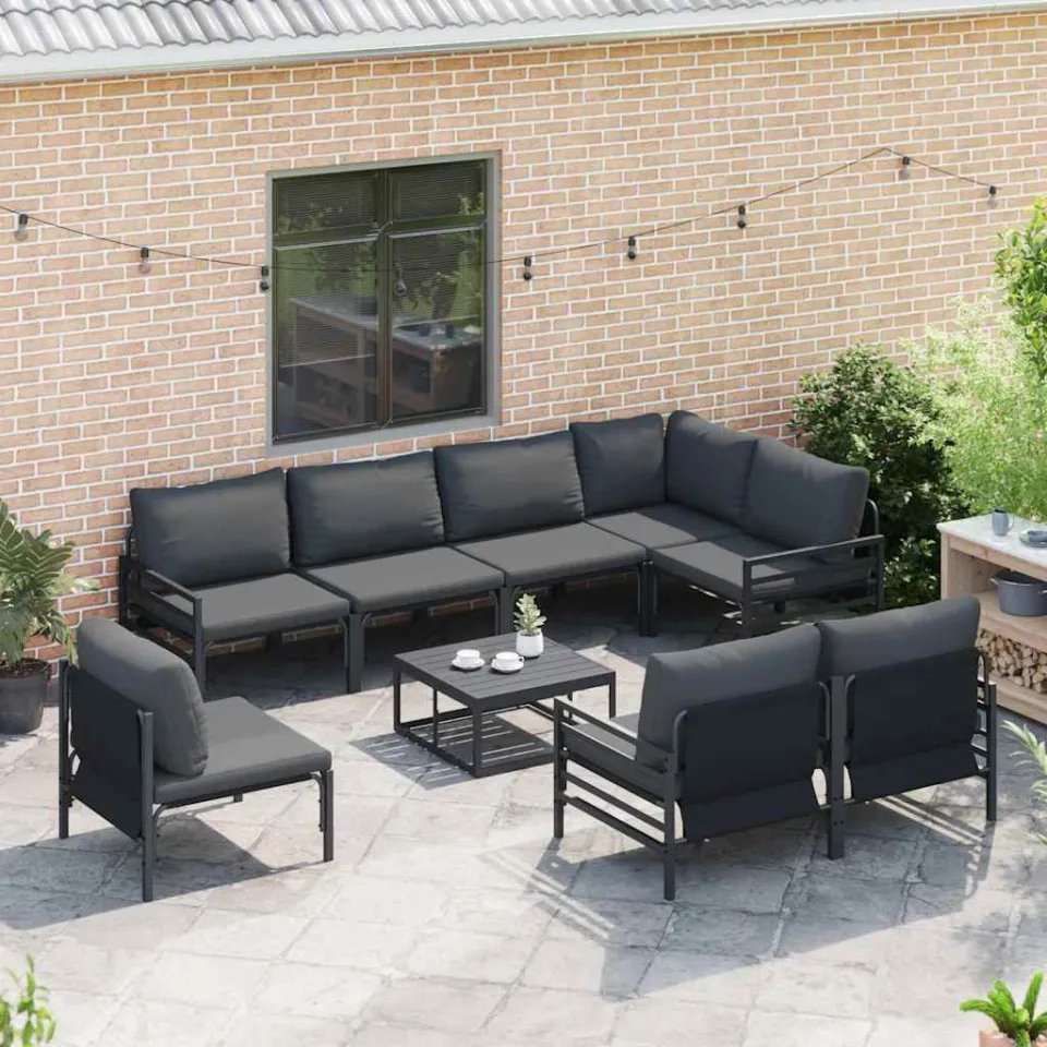 vidaXL Tuinbankenset 9 st Zwart Staal, foto 3