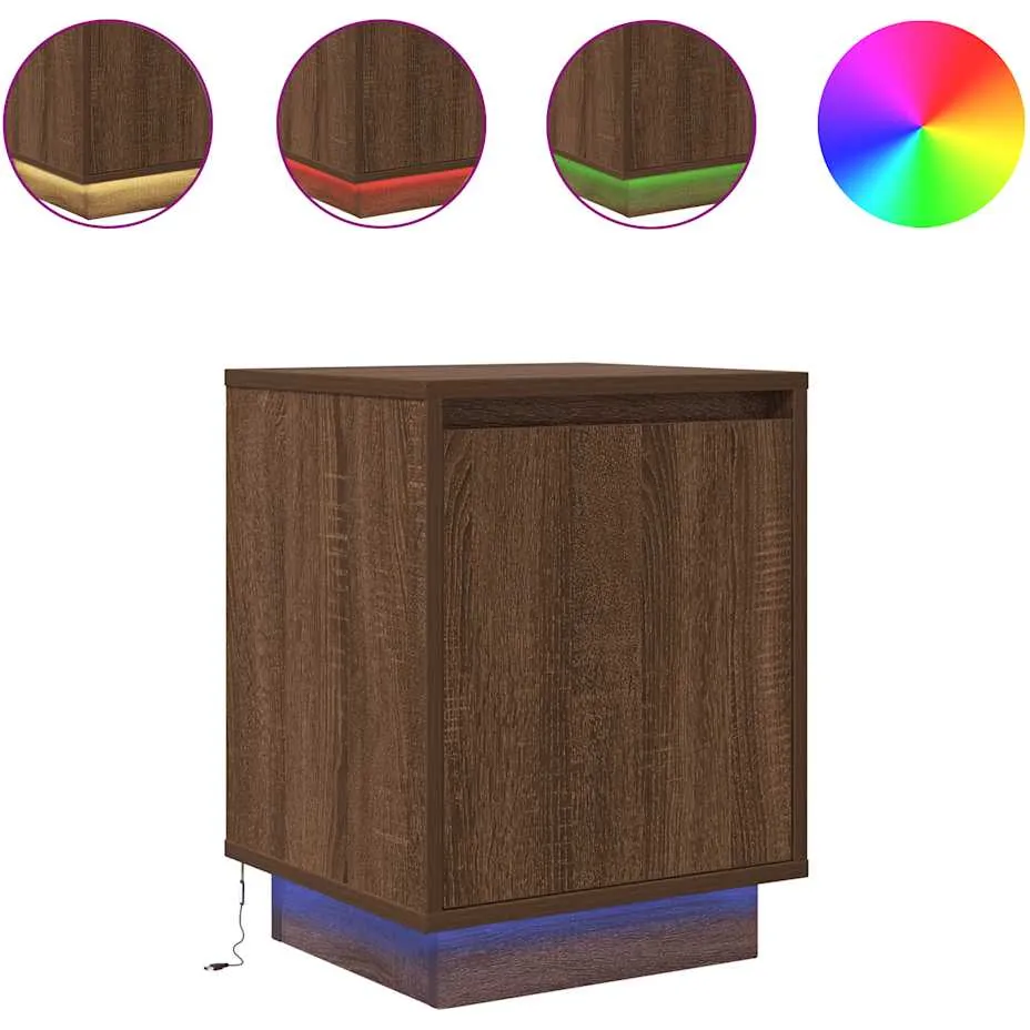 vidaXL Nachtkastje met LED-verlichting 38x34x50 cm bruin eiken, foto 3