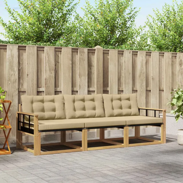 vidaXL Buiten bankenset 3 st Wit en Beige