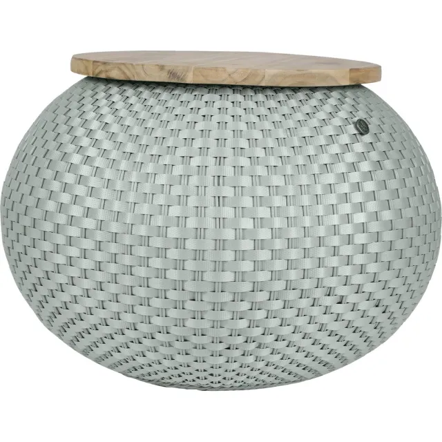 Handed By Opbergpoef met Deksel – Bijzettafel & Voetenbank – Handgevlochten - Halo - lichtgroen - eucalyptus