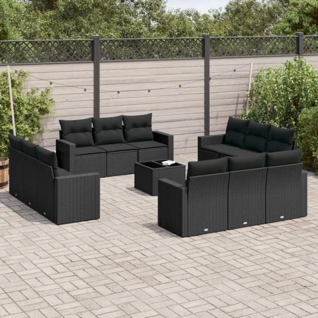 vidaXL 13-delige Loungeset met kussens poly rattan zwart, foto 2