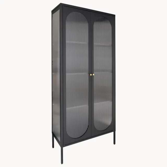 House Nordic Metalen vitrinekast Adelaide met gegroefd glas Zwart
