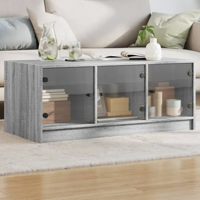 vidaXL Salontafel met glazen deuren 102x50x42 cm grijs sonoma eiken, foto 2