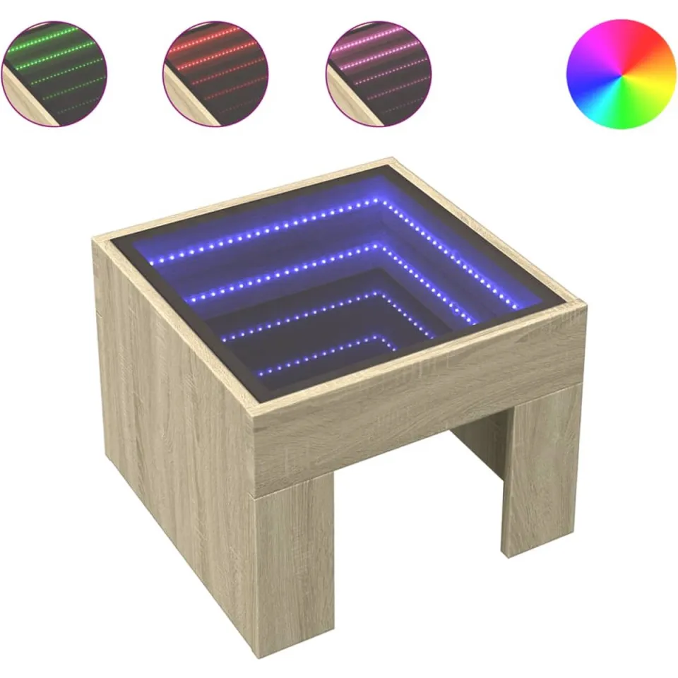 vidaXL Salontafel met Infinity LED 40x40x30 cm sonoma eikenkleurig, foto 3