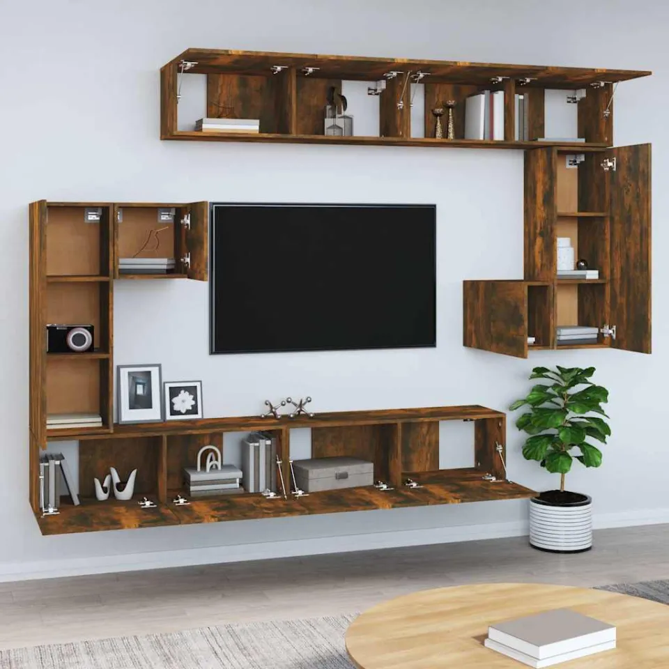 vidaXL Tv-wandmeubel bewerkt hout gerookt eikenkleurig, foto 3