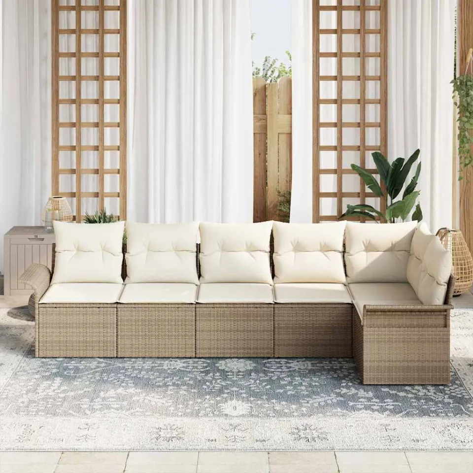 vidaXL Tuin Sofa Set 6 st Beige poly rattan, foto 3