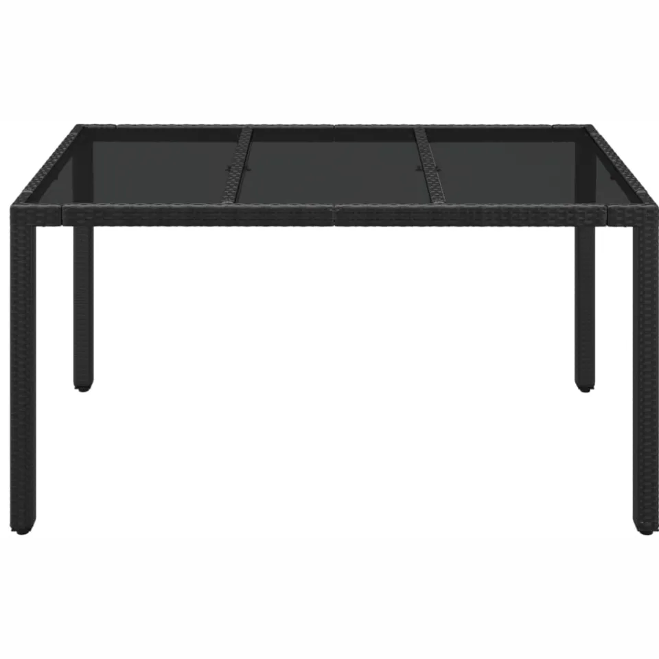 vidaXL Tuintafel met glazen blad 150x90x75 cm poly rattan zwart