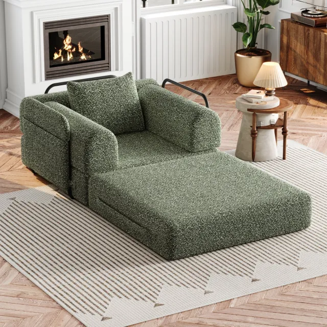 MODENUIT Slaapbank - 2-in-1 Met Armleuningvak - Voor Zit- En Slaapruimte - Chenille - Groen - 94x91,4x69,8 Cm